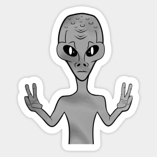 Alien Invasion Peace Hand Sign Grey Sticker